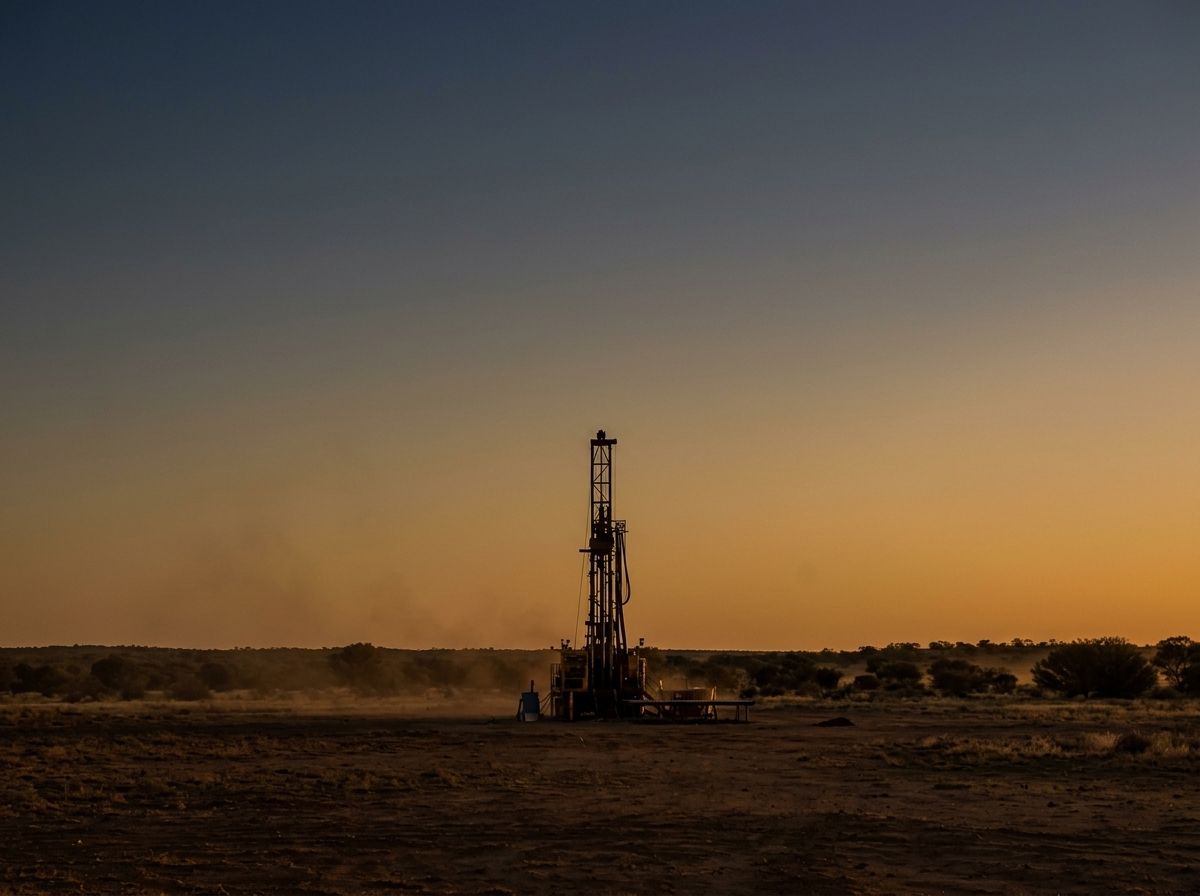 Lone drill rig at dusk